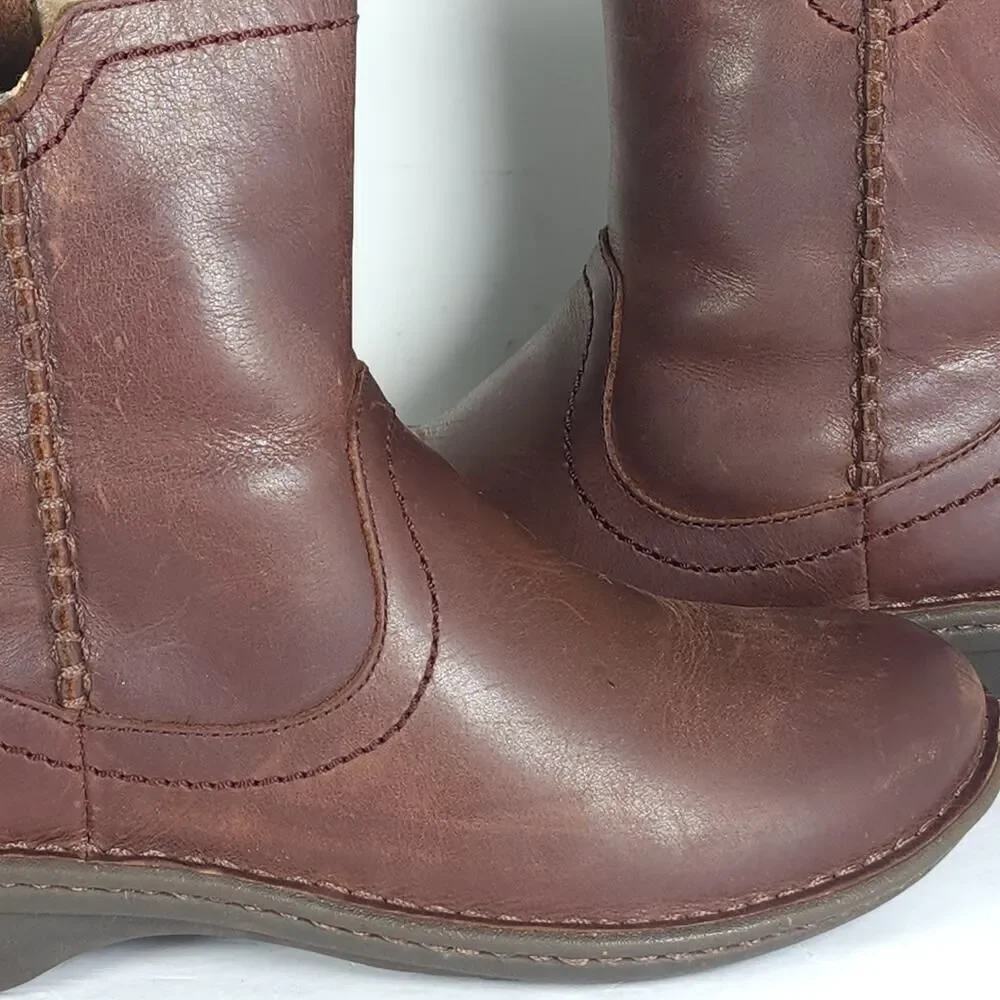 UGG Women's Neevah US6 Brown Leather Sheepskin Lined Side Zip Ankle Boots Bootie
